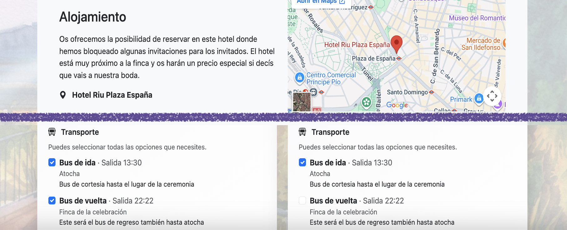Información de ubicaciones y transporte