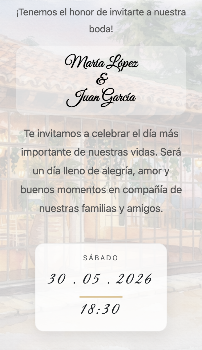 Vista de la invitación personalizada